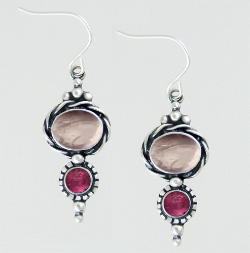 Sterling Silver Drop Dangle Earrings With Rose Quartz And Pink Tourmaline